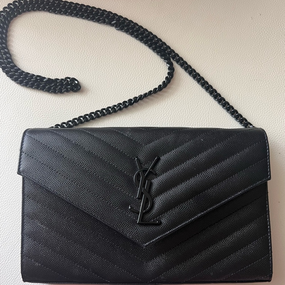 Saint Laurent Cassandre Logo Plaque Purse, Black
